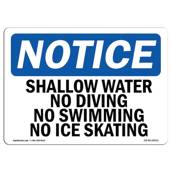 Signmission OSHA Notice, 3.5" Height, Shallow Water No Diving Swimming Ice Skating Sign, 5" X 3.5", Landscape OS-NS-D-35-L-18301 - main